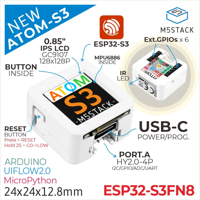Tiny ESP32-S3 IoT controller M5Stack ATOMS3 Lite